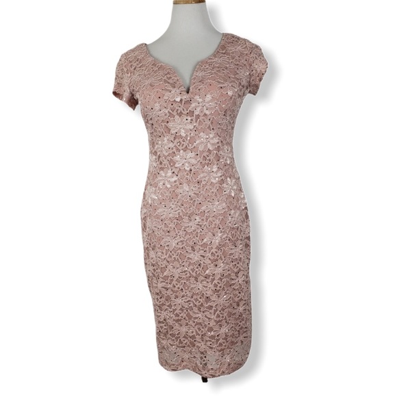 connected apparel Dresses & Skirts - Connected Apparel Women’s Pink Sequin Floral Lace Overly Dress Size 6 / Small